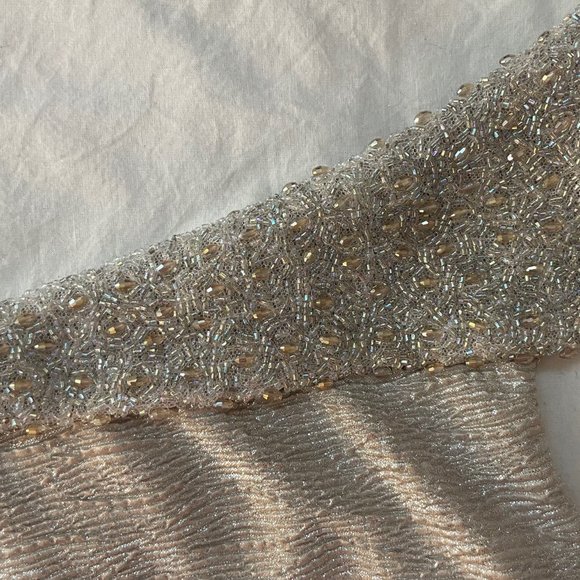 Cachet, One Shoulder Full Length Gown, Champagne Silver, Bead neck, Size 8, NWOT - Picture 6 of 10